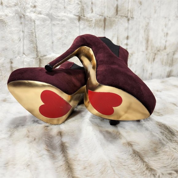 Luichiny Sexy Burgundy Wine 6" High Heels Platform Ankle Boots - Picture 7 of 8